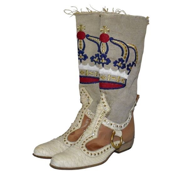 C0 EL VAQUERO Python & Canvas Gold Multi Embroidery Crystals & Studs Boots Sz 36 - Picture 5 of 11